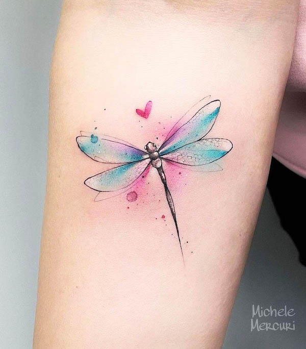 Cute watercolor dragonfly tattoo by @mercuri_michele