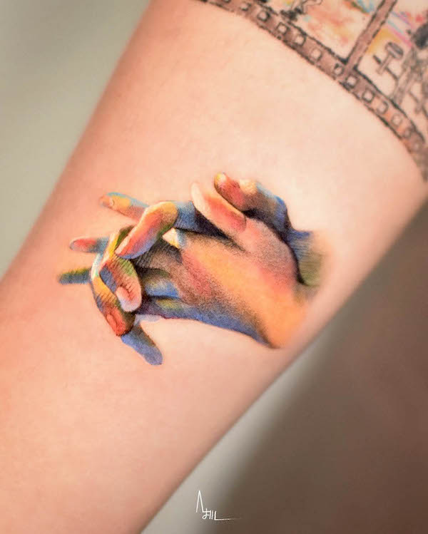 Holding my hands - meaningful tattoo by @mooongnyum_tattoo