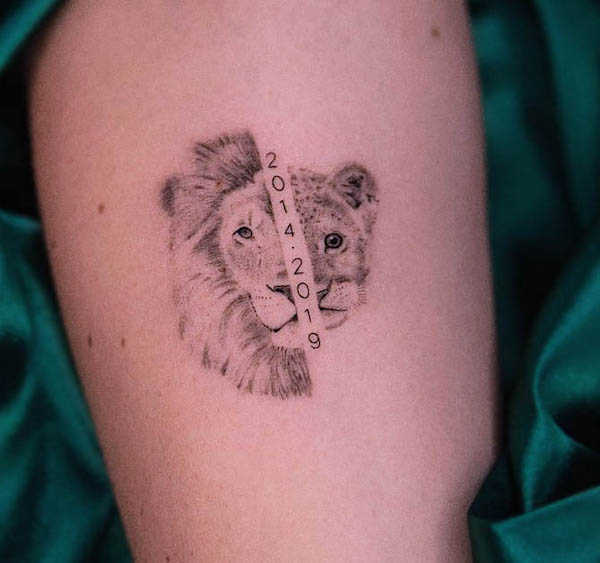 Lion sibling meaningful tattoo by @richi.tats