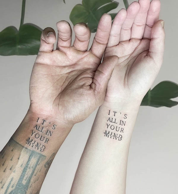 Matching mental health wrist tattoos by @serahsubmarine