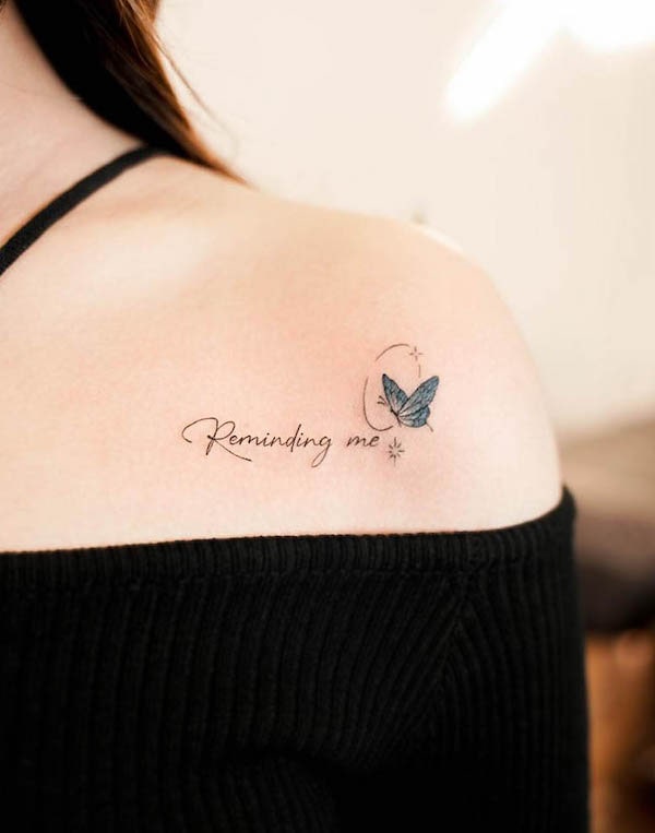 Quote and butterfly tattoo by @xitattoostudio